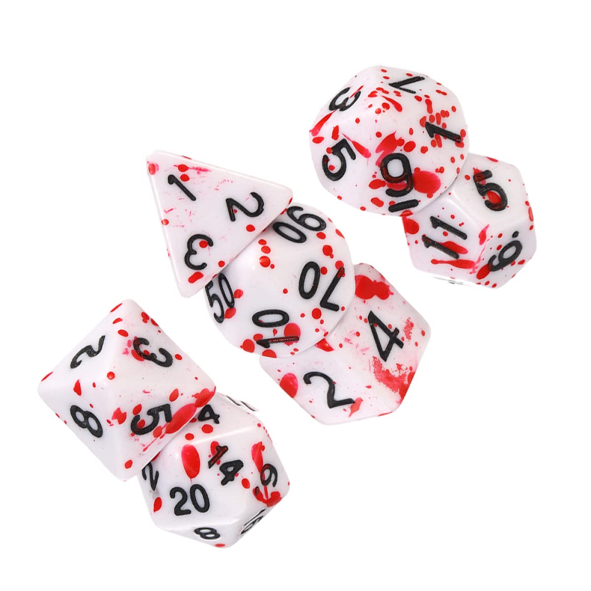 BESPORTBLE 7Pcs Blood Splatter Polyhedral Dice Portable Halloween Party Dice for Board Games Role Playing Game Accessories Festival Supply