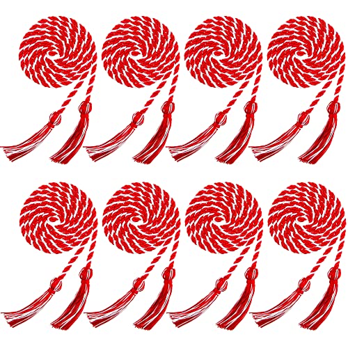 Image of Trounistro 8 Pieces Graduation Cords Yarn Honor Cords with Tassel for College Graduation Students (Red with White)