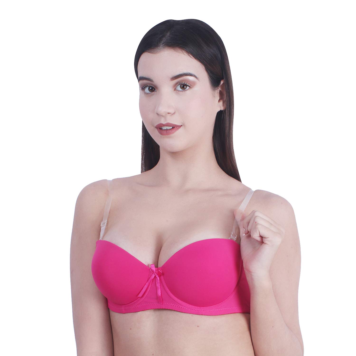 brachy Women's Balconette Demi Cup Strapless, Transparent Straps Push up Padded Bra (Free Extra Transparent Strap)-picture-31