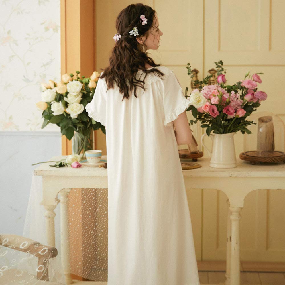 Damen Kurzarm Nachthemd,Retro Baumwolle V-Ausschnitt Spitze Lange Kurze Ärmel Einfach Süß Sommer Ärmellos Lose Soft Home Fit Nachthemd Nachthemd Nachthemd Freizeitkleid, XL