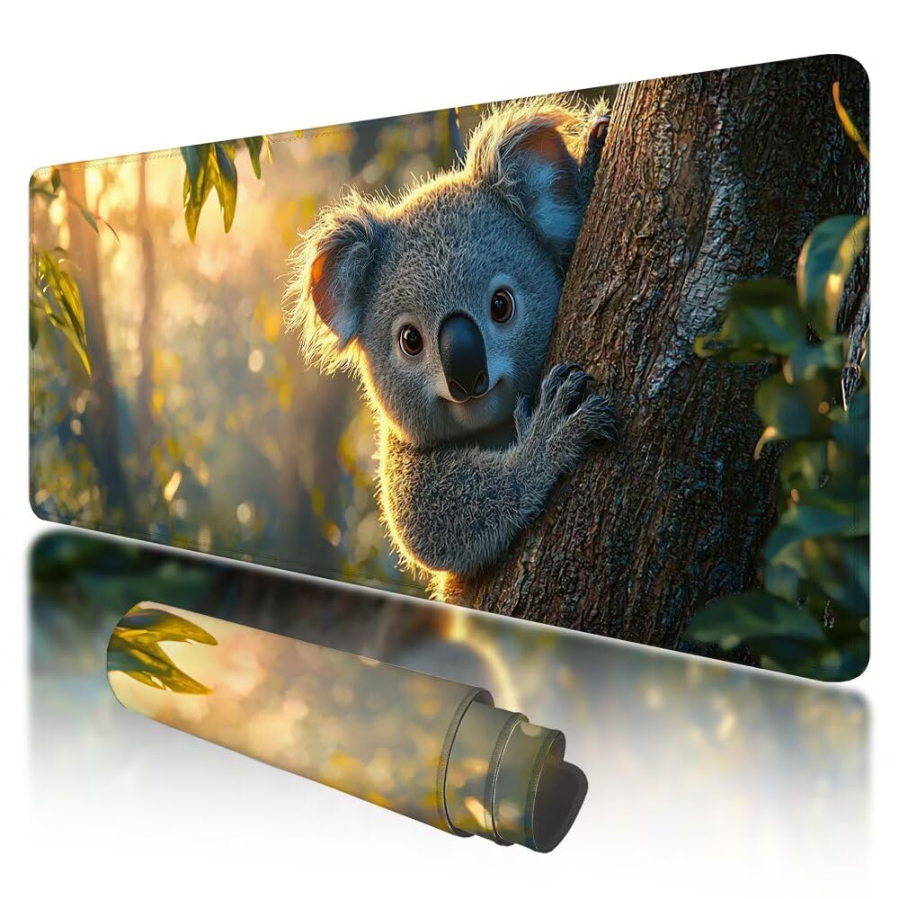 Podkładka pod mysz do gier, duża podkładka pod mysz XXL 1000 x 500 x 3 mm do rąk ze zszytymi krawędziami, podkładka pod mysz do gier XXL Koala wodoodporna antypoślizgowa do PC, akcesoria biurowe, do