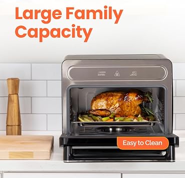 Nutricook Steami 24L Steam Air Fryer Oven 11-in-1 Convection Countertop Multi-Cooker with Real Steam Tech, Air Fry, Bake, Roast, Dehydrate, Sterilize, Stainless Steel Interior 1600W