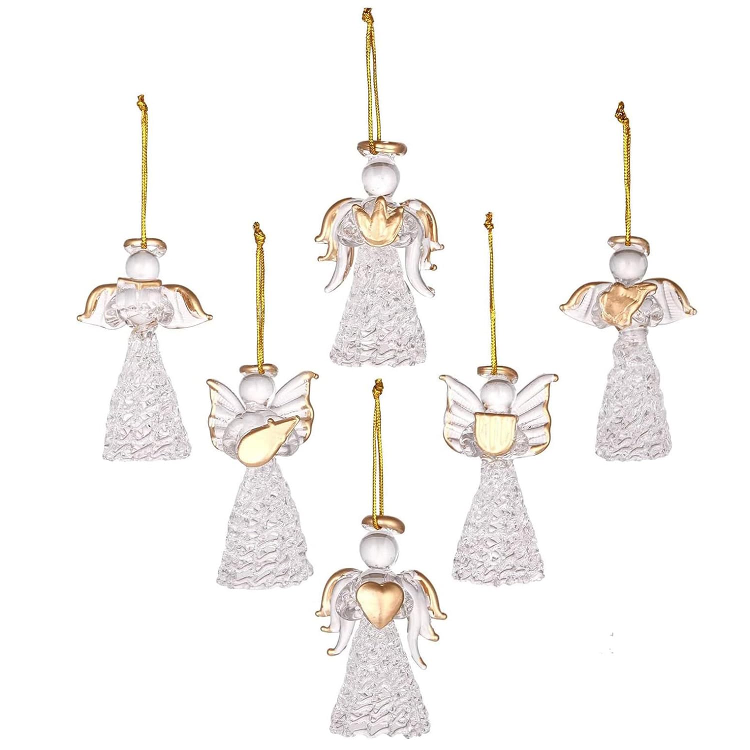 Décorations d'ange de Noël en verre filé pour sapin | Lot de 12 figurines transparentes