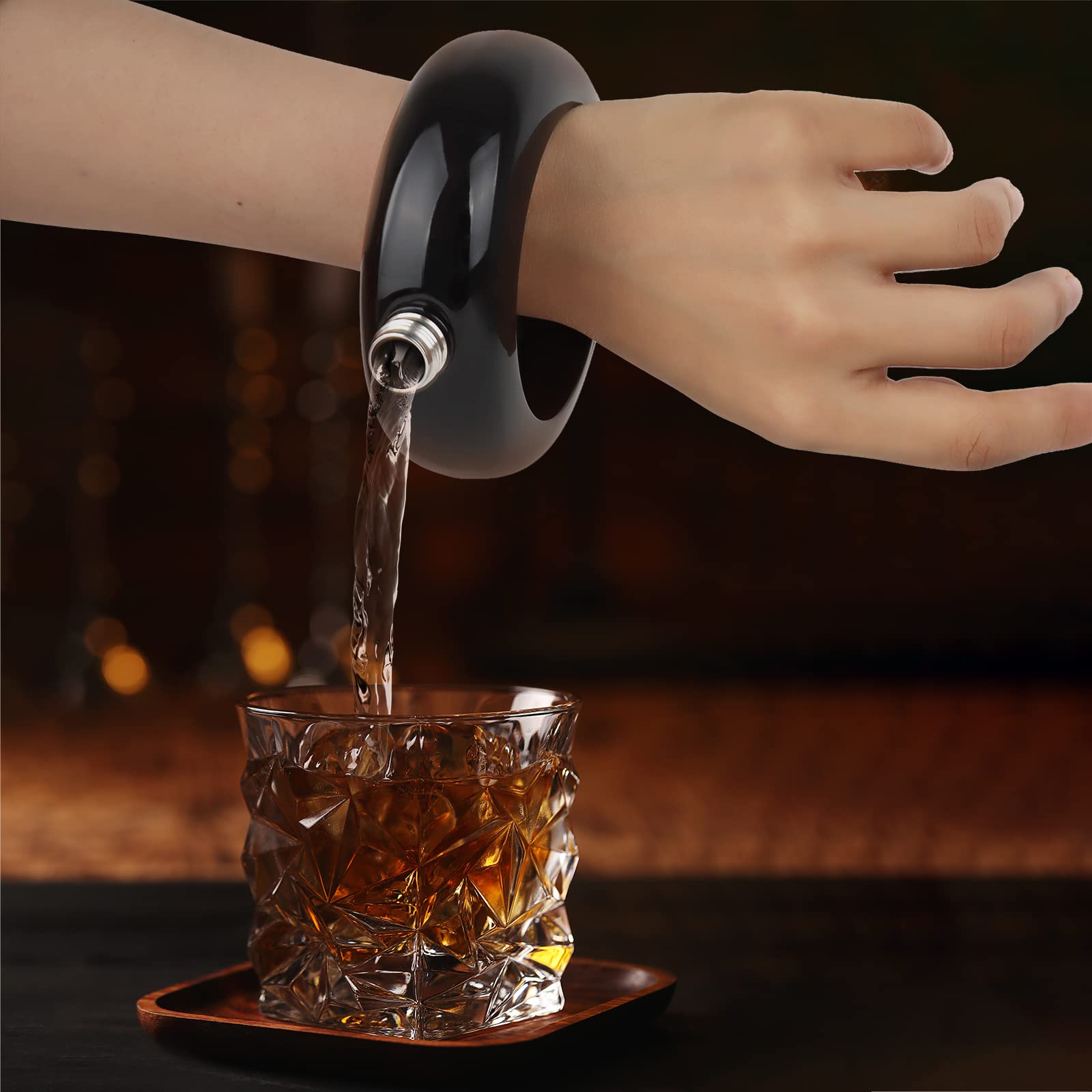 TOPTIE Fiaschetta da Polso da 3,5 Once, Bracciale Fiaschetta donna in Acciaio Inossidabile con Coperchio in Cristallo con Imbuto per Regalo