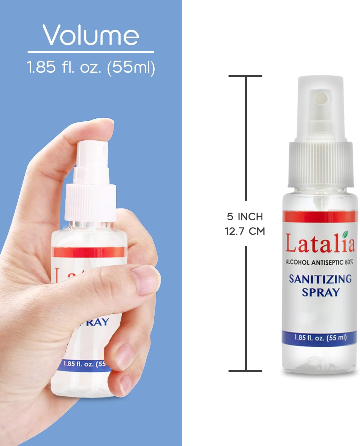 Latalia Hand Sanitizer Spray - Pack of 12 Unscented Spray Hand Sanitizer for Hands (1.85 fl. oz & 55ml)