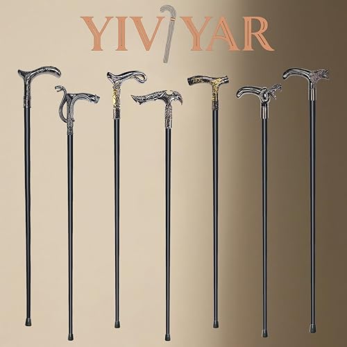 Miniatura 7 de Bastón de caminar para hombres, mujeres y personas mayores, 36.5 pulgadas, resistente a más de 500 libras, mango ergonómico de lobo, diseño