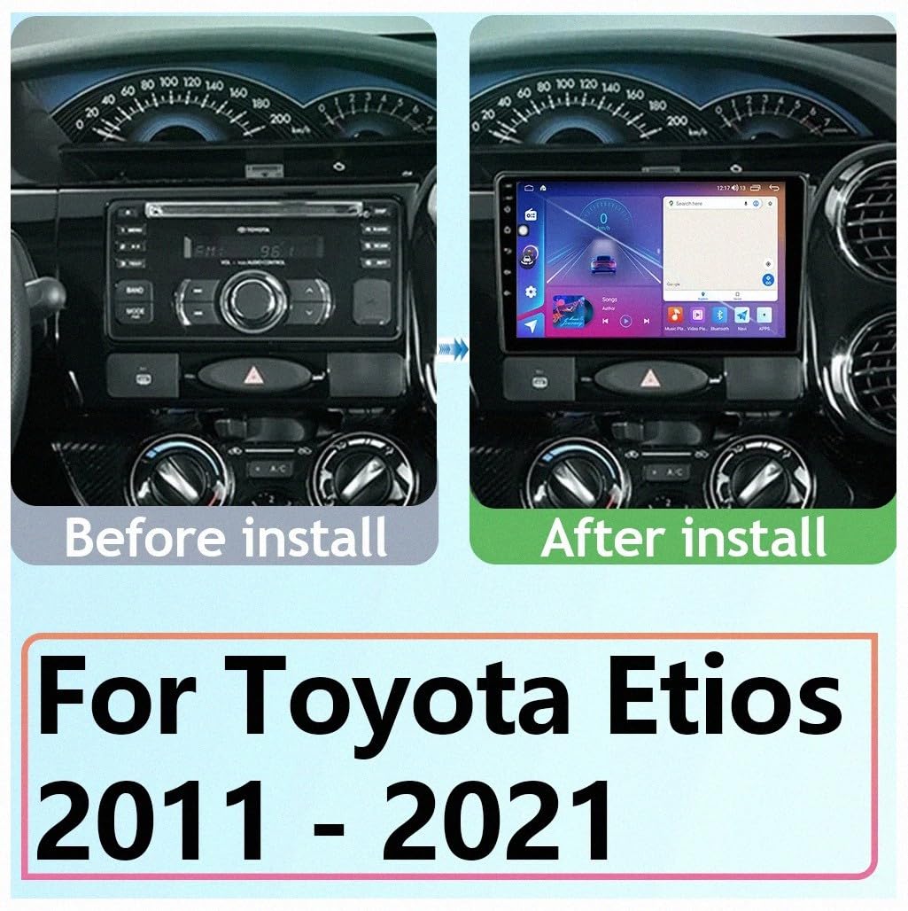 Car Stereo Carplay Radio de Coche para Toyota Etios 2011-2021 Soporta Bluetooth, Control Volante, USB, WiFi, 4G, Mirror-Link, GPS Navegador/Radio FM, 4 Nuclear 2G+32G