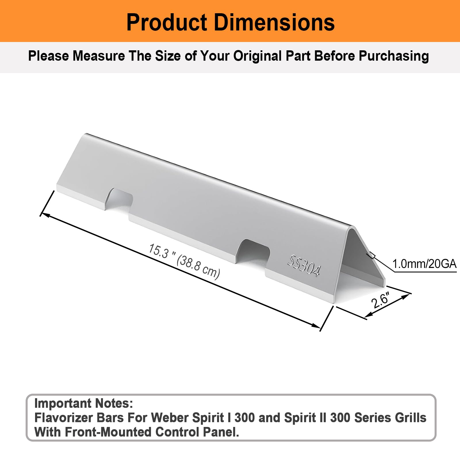 Barres aromatisantes Weber Spirit ; Weber Spirit Grill Part 7636 ; bon remplacement pour Weber | Acier inoxydable 304, durable et durable ; pour barbecues Weber Spirit II et Spirit E/S 310 315 320 330 Series