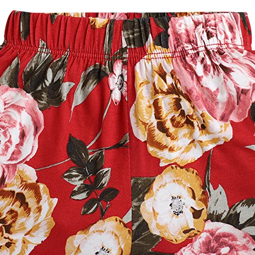 Image of Hopscotch Baby Girls Polyester Floral Print Shorts in Red Colour