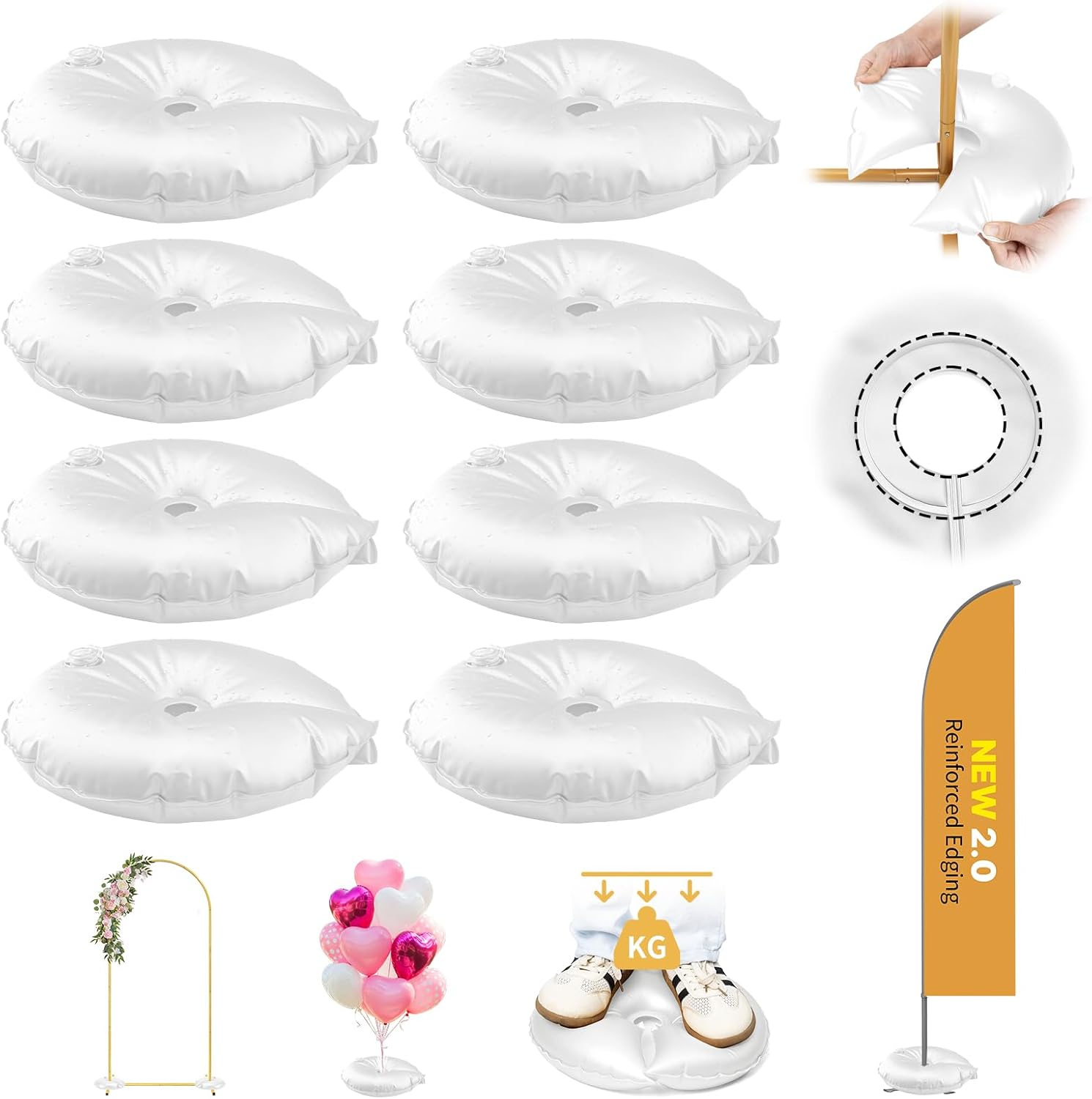 8 Pcs Water Weight Bags for Balloon Column Stand and Balloon Arch, Balloon Stand Weights, Openable U-shaped Water Fillable Base for Party Wedding Christmas Decor Supplies Accessories (Each 10 Lbs)