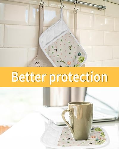 Miniatura 37 de Juego de 2 agarraderas de tela de rizo antideslizantes y aislantes de calor con bolsillo, guantes gruesos para horno, posavasos para hornear