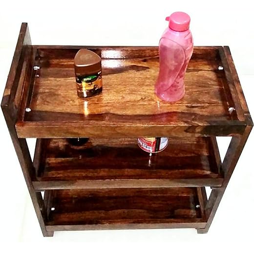 3-Tier Solid Wood Rolling Bar Cart