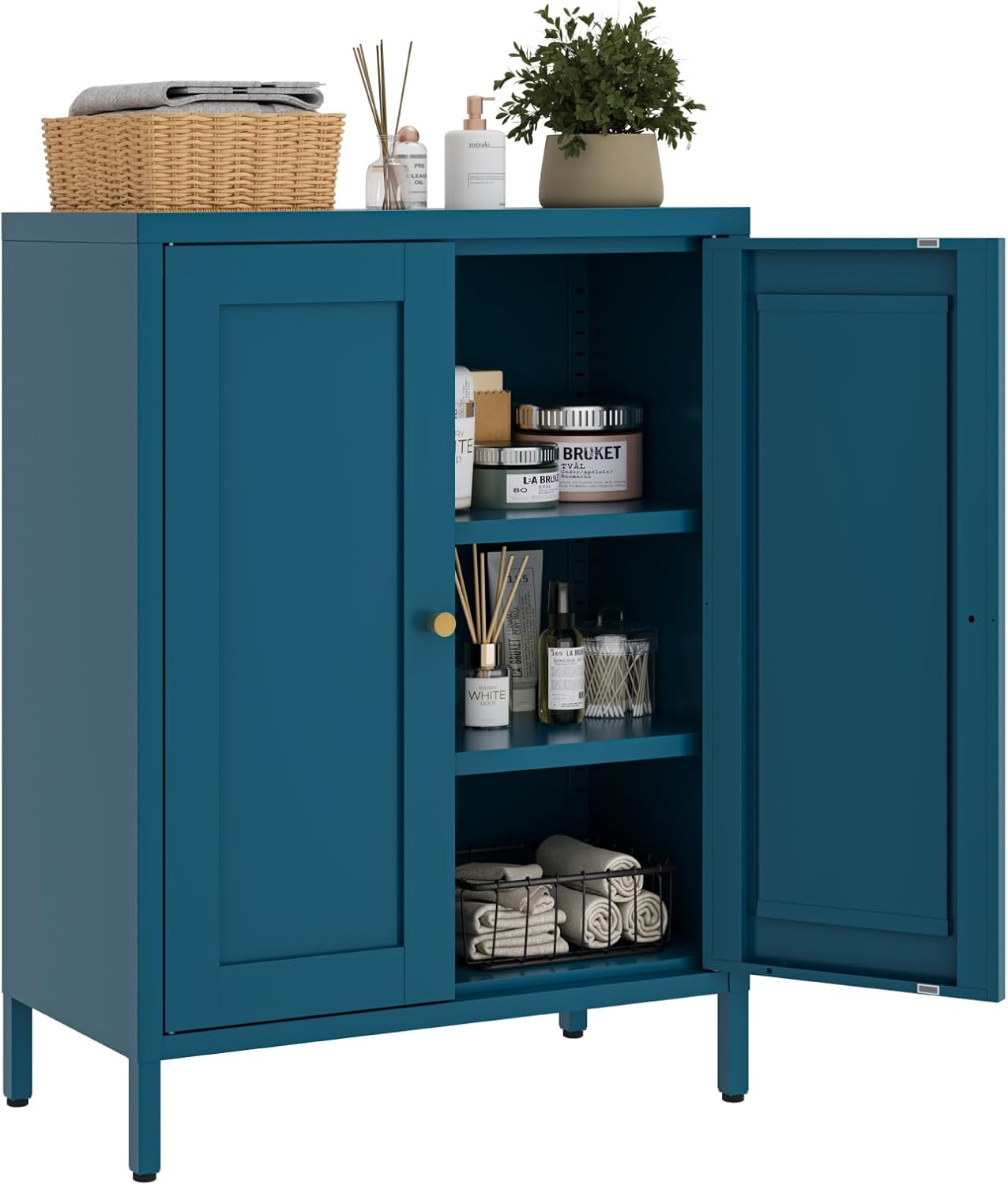 Farmhouse White Coffee Bar Cabinet,31.5" Wide Metal Sideboard Buffet with Sliding Barn Door,Accent Storage Cabinet with Adjustable Shelves for Dining Room Living Room Kitchen