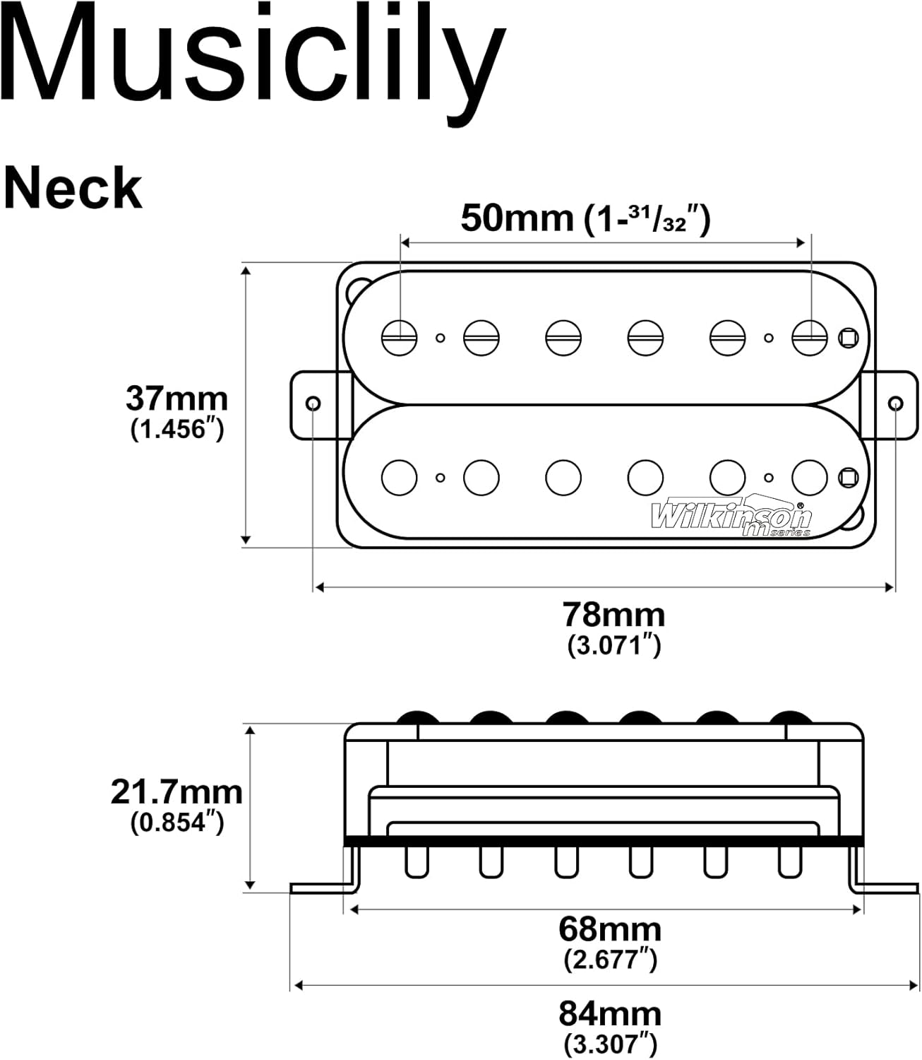 Wilkinson Vintage Classic Alnico 5 Overwound Open Style Neck Humbucker Pickup for Electric Guitar, Zebra