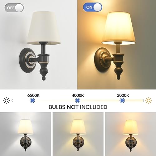 Miniatura 4 de Juego de 2 Apliques de Pared, Lámparas de Pared Modernas para Dormitorio, Apliques Lámpara de Pared con Pantalla de Tela Beige, Lámparas de Pared