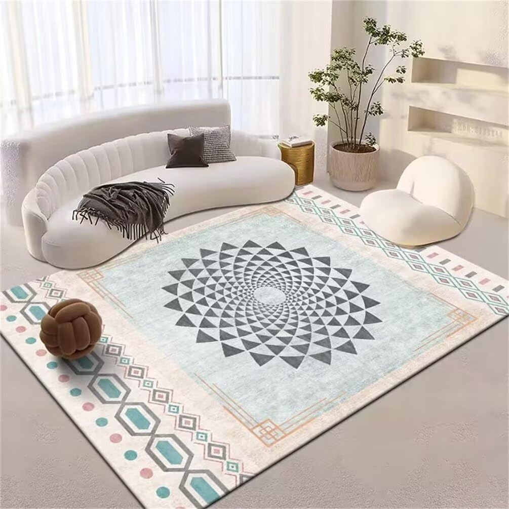 Tapis de salon géométrique bleu moderne 100x200cm pour chambre d'enfant