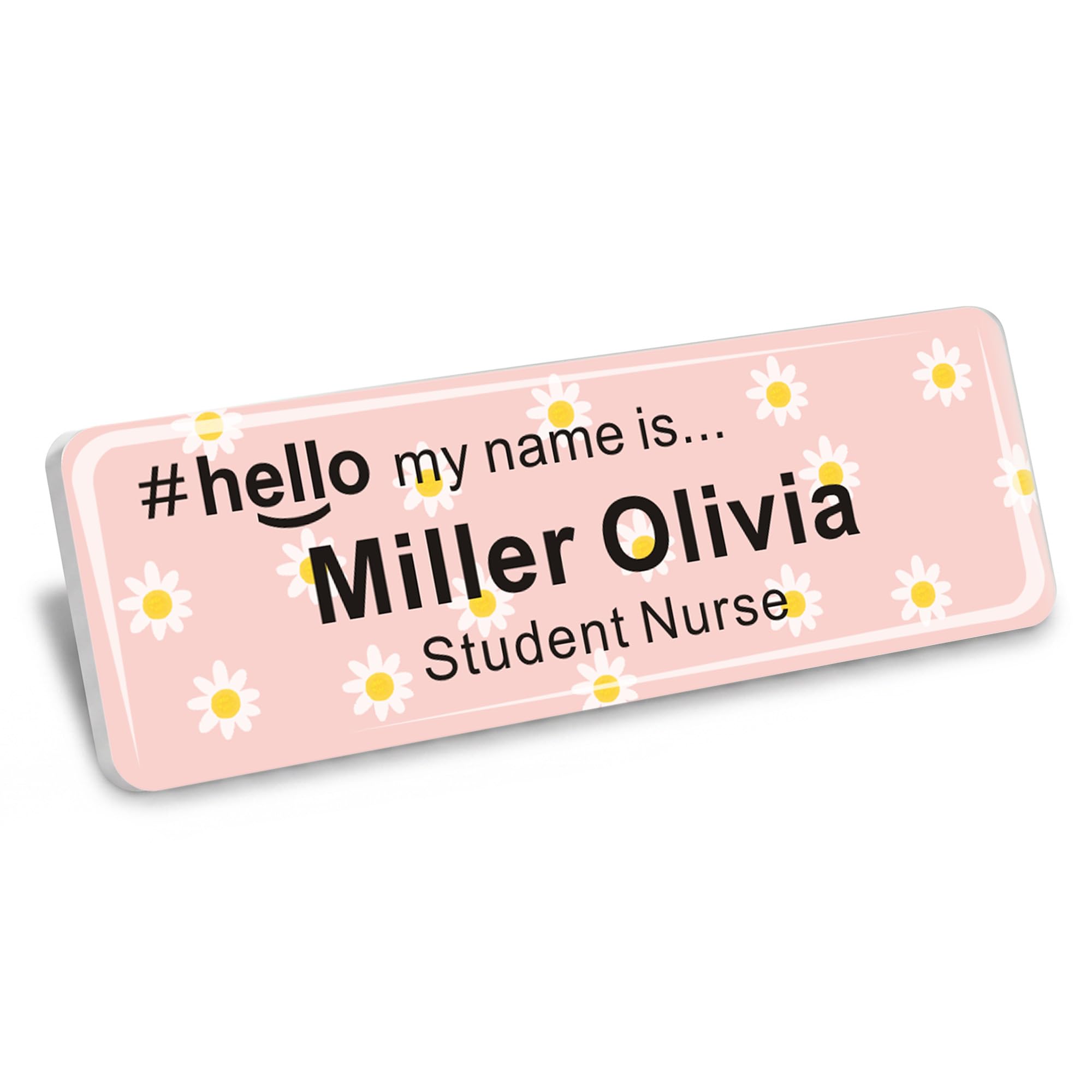 EDSG Personalised Name Badges, Name Badges with Pin or Magnet, 1 x 3in Floral Name Tag, Hello My Name is Badge, Name Tag for Doctor, Student, Nurse, Business, Employee, Librarians (Design 2)