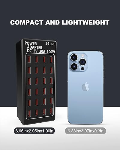 Miniatura 6 de Estación de carga USB de 24 puertos de 100 vatios (20 A), cargador rápido USB de escritorio de viaje, organizador de estación de carga rápida de