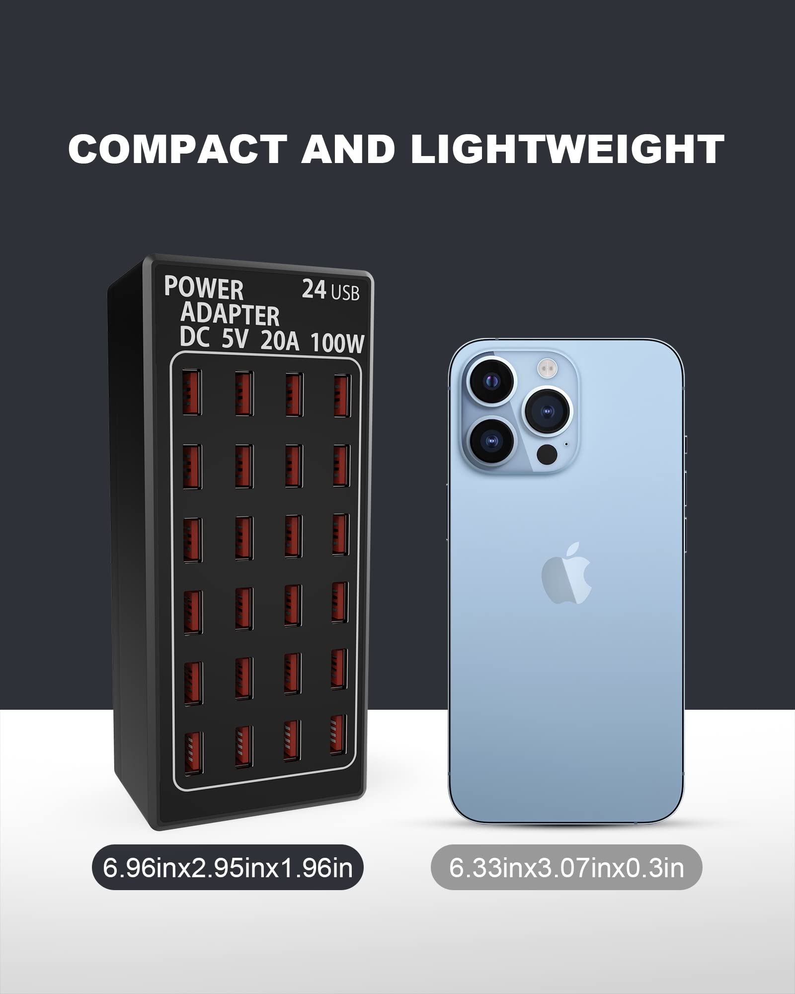 Stazione di ricarica USB a 24 porte, 100 watt (20 A), caricabatterie rapido da viaggio, organizer per stazione di ricarica rapida multi porta, compatibile con smartphone, tablet e altri dispositivi