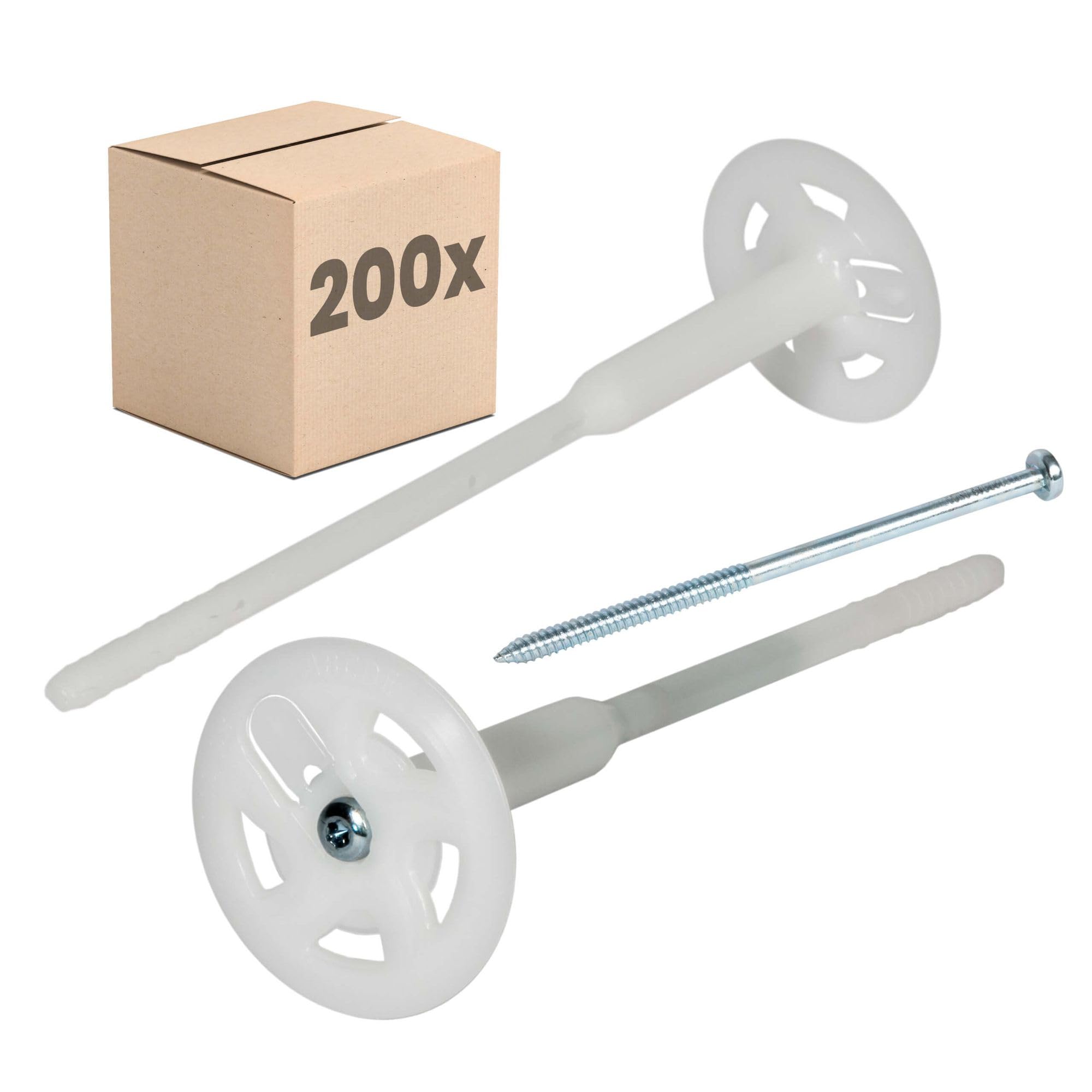 PROTEKTOR 200x Dämmstoff-Schraubdübel Ø8x220mm mit verzinkter Stahlschraube, WDVS Dübel, Dämmstoffdübel zur Fassaden Dämmung, Langschaftdübel bei Wärmedämmung