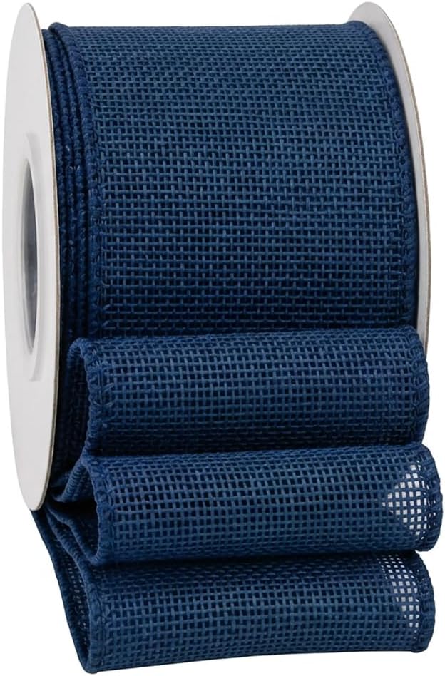Navy Burlap Wired Ribbon 2-1/2 Inch, Solid Ribbon with Wire Edge for Memorial Day, Veterans Day, Fourth of July, President's Day, USA Decorations, 10 Yards/Roll.