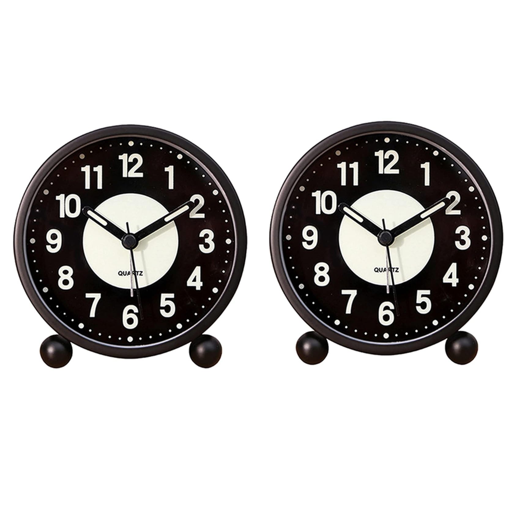 Hndhbfgrt 2X Alarm Clock 4 InchRound Silent Analog Table Clock Non-Ticking,Battery Operated with Loud Alarm for Bedroom