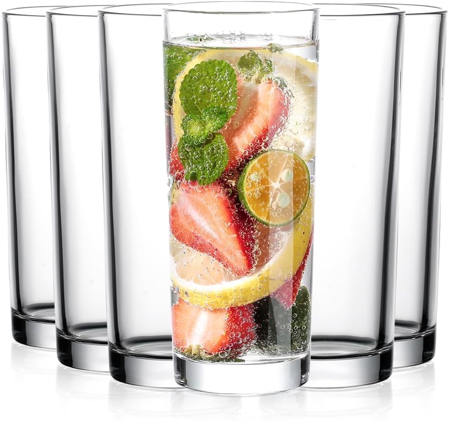 Glasses Set of 6 11 5oz Tall Drinking Glasses Water Glass for Kitchen Clear Tall Glass Cups Cute