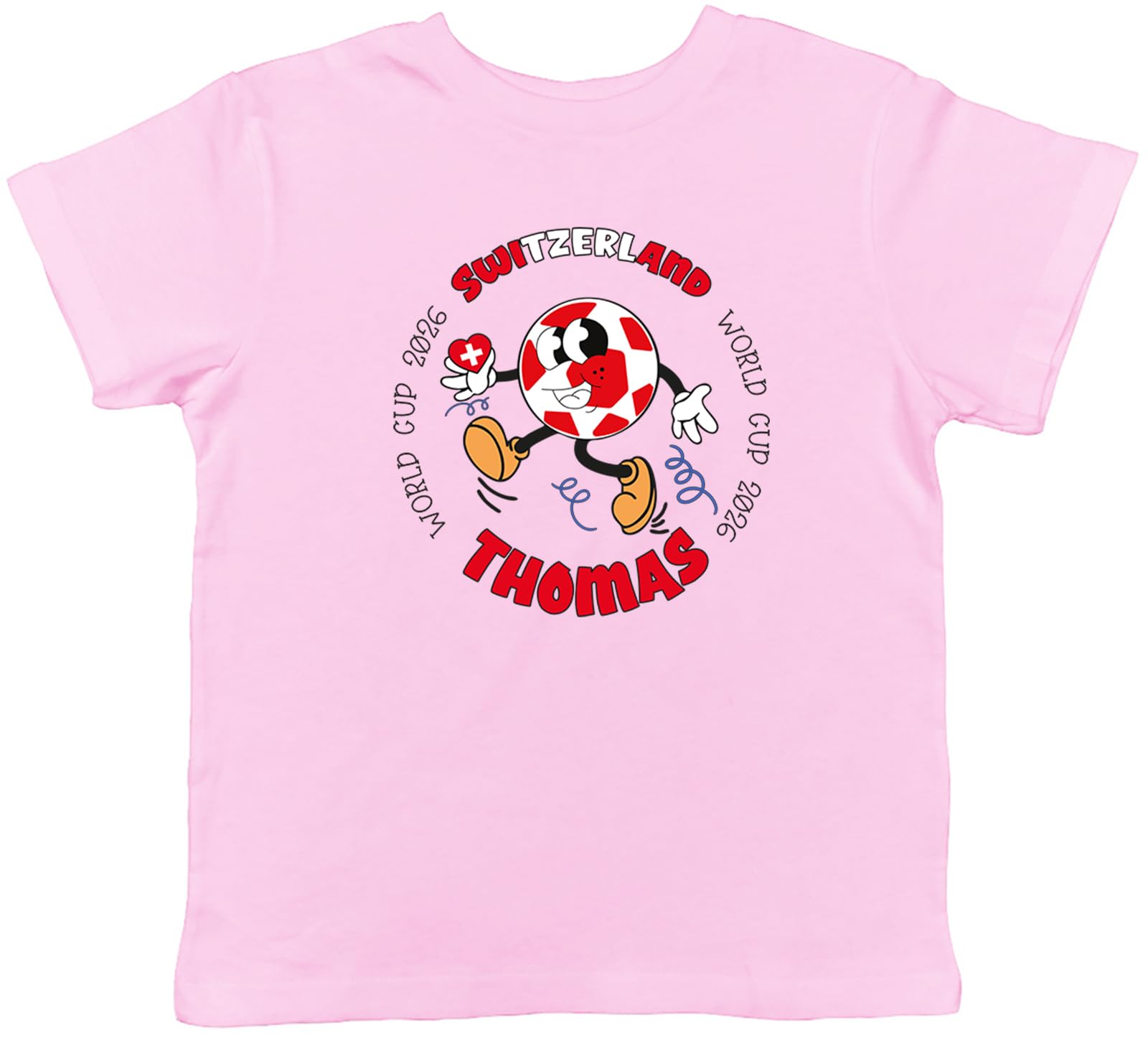 Shopagift Personalised Switzerland World Cup Football Fan Kids T-Shirt Childrens Tee Boys Girls Light Pink