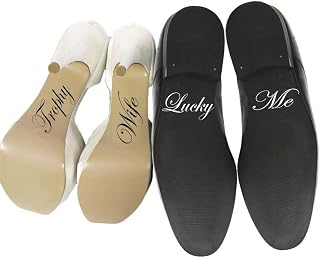 Wedding Shoe Decorative Stickers, He's Mine, She's Mine", Game Over, I Won", I Do, Me Too", Trophy Wife, Lucky Me", Wedding Decoration Supplies (Trophy Wife (Black) / Lucky Me (White))