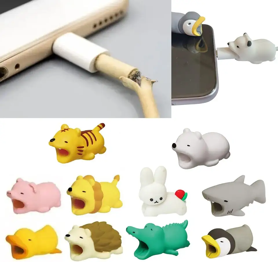 Kit Protetor Cabo Bichinho Fofo Fio Carregador Celular Fone Notebook USB Antiquebra Compatível com Iphone e Samsung Animais Fofinhos