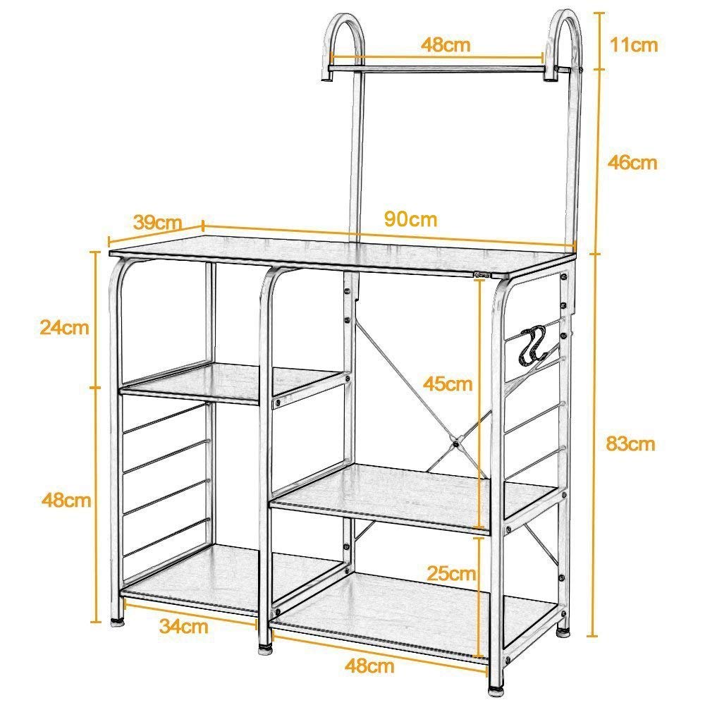 DlandHome Etagères de Cuisine pour Le Stockage, Meuble Rangement Desserte de Cuisine avec 3+4 Tablettes pour Micro-Ondes, Four, Outils de Cuisine, 90L * 42W * 130H cm Noir