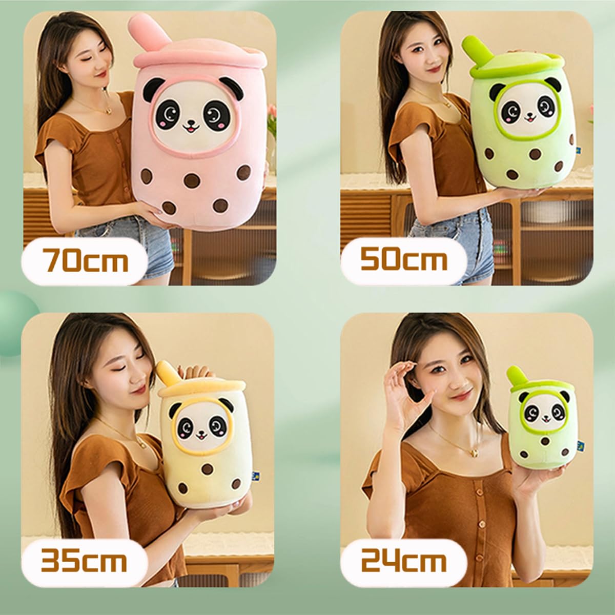 Bubble Tea przytulanka Boba, pluszowa poduszka, zabawka, miękka poduszka do przytulania, prezent dla dzieci, dziewcząt i chłopców (zielona panda, 50 cm)