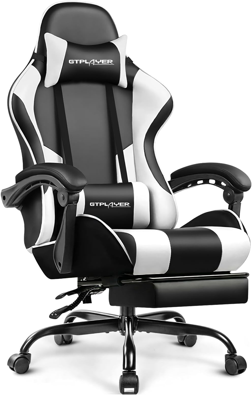 GTPLAYER #1USA Multi-Functional Ergonomic Gaming & Computer Chair – Massage Cushion, Premium PU Leather, Adjustable Neck & Lumbar Pillow for Back Support, Footrest.