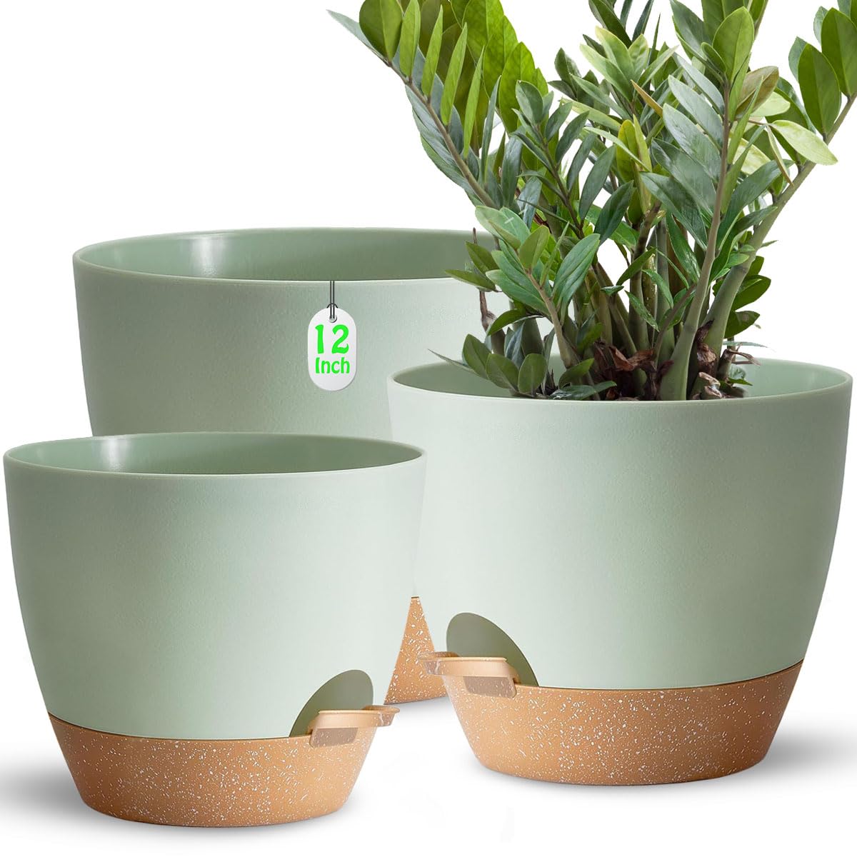 3Pack 30.5+25.4+22.86CM Vasi per piante autoinnaffianti per persone pigre, fioriera autoinnaffiante in plastica verde per tutte le piante d'appartamento, succulente, violette africane, fiori e cactus