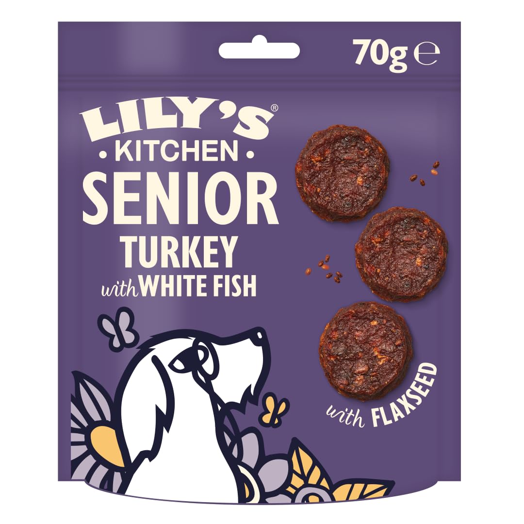 Lily’s Kitchen Mit natürlichen Zutaten hergestelltLeckerli-Packung für Seniorhunde Truthahn mit Weißfisch-Happen Getreidefreie Rezeptur 8 x 70g