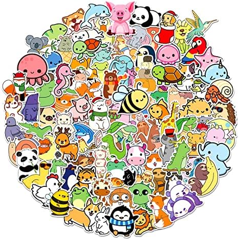 Bokoeiei 100 Pcs Cute Animal Stickers for Water Bottle, Laptop, Skateboard, Luggage, Phone Case, Vinyl Stickers Pack for Kids Teens Girls Boys