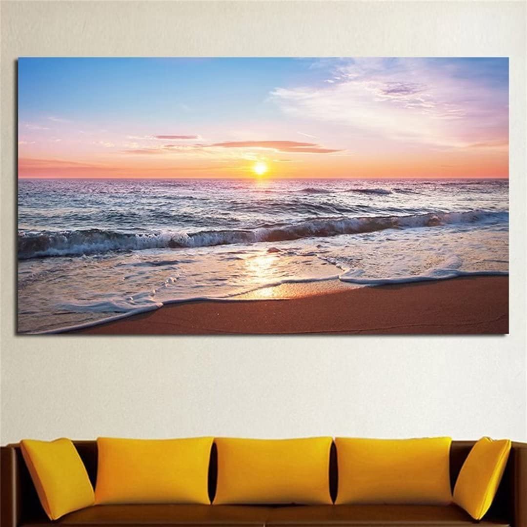 Diamond Painting Spiaggia Al Tramonto Sul Mare,Diamond Painting Grandi Dimensioni,Pittura Diamante con Numeri,Hobby Creativi Adulti Diamant Painting,Disegni con Diamantini,Decorazioni Parete 80x160cm