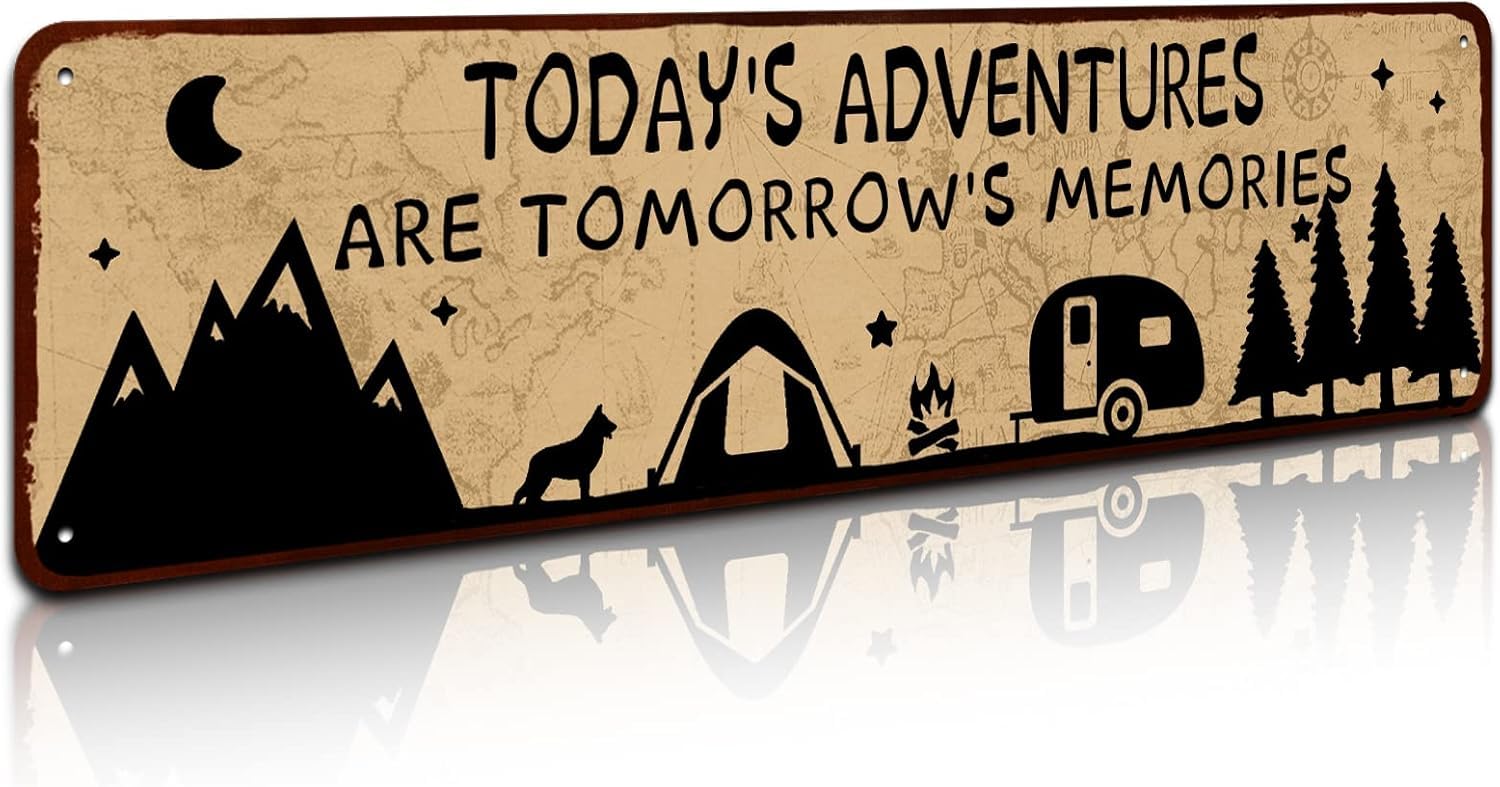 Duetom Today's Adventures Rustic Camper Metal Tin Decor Sign 4X16 Inch, Home Rv Camper Accessories Wall Décor Gift Idea For Friend Family Motorhomes/Farmhouse Rv Camping
