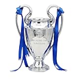 Champion Trophy, Sports League Cup, Champions League Replica, Resin Material, Medal, Keepsake Collection, Office Decoration Trophy, Chrome Plated Silver/Blue Ribbon