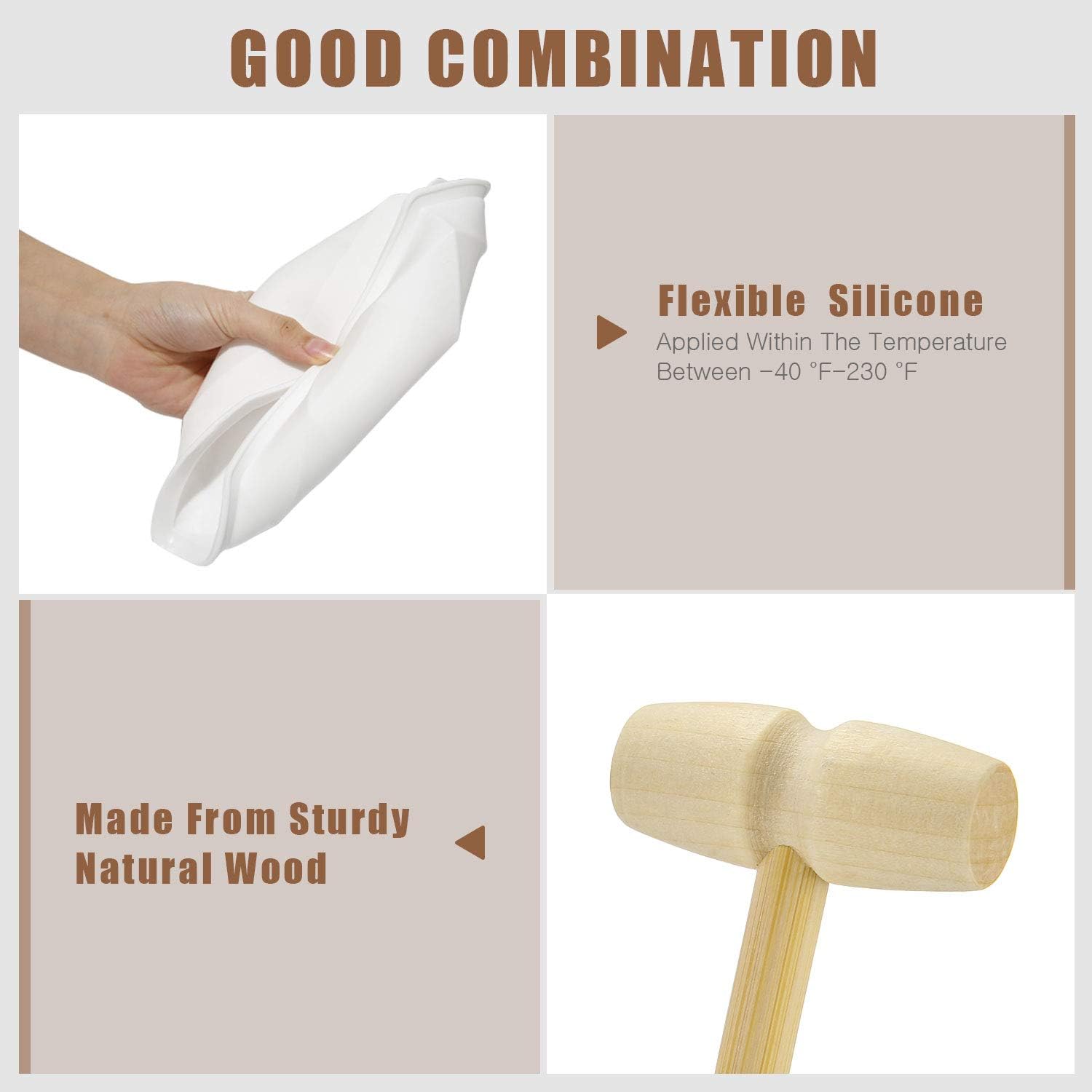 2 Pieces Diamond Heart Mousse Cake Mold Trays 8.7 Inch Silicone Baking Pan Non-Sticky Dessert Mold with 4 Wooden Hammers Mallet Pounding Tools for Baking Chocolate Valentine's Day Cake (White)