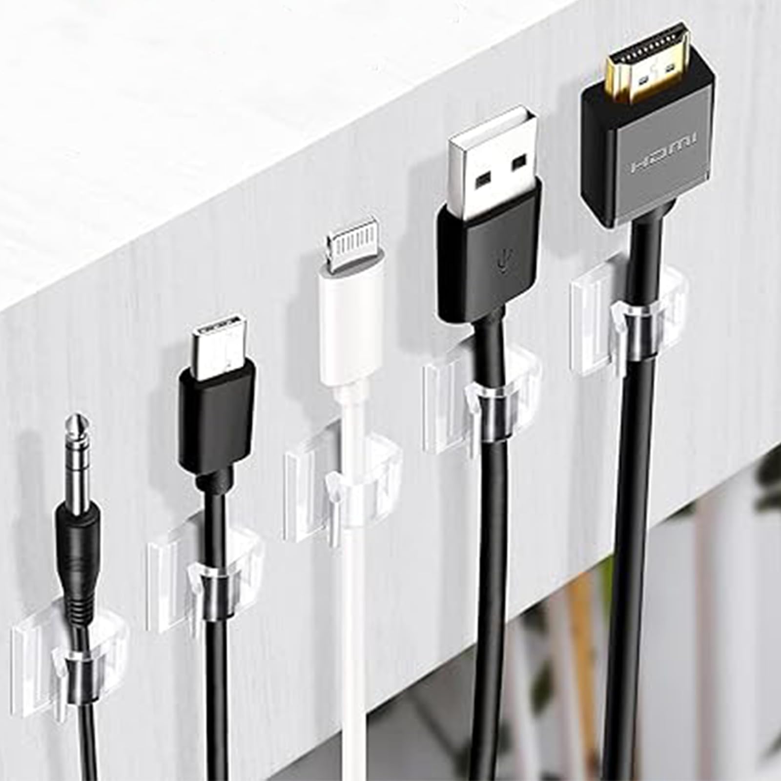100 sztuk samoprzylepnych uchwytów na kable (klej 3 m), do wewnątrz i na zewnątrz – klipsy do kabli i organizer do kabli do wszystkich mebli