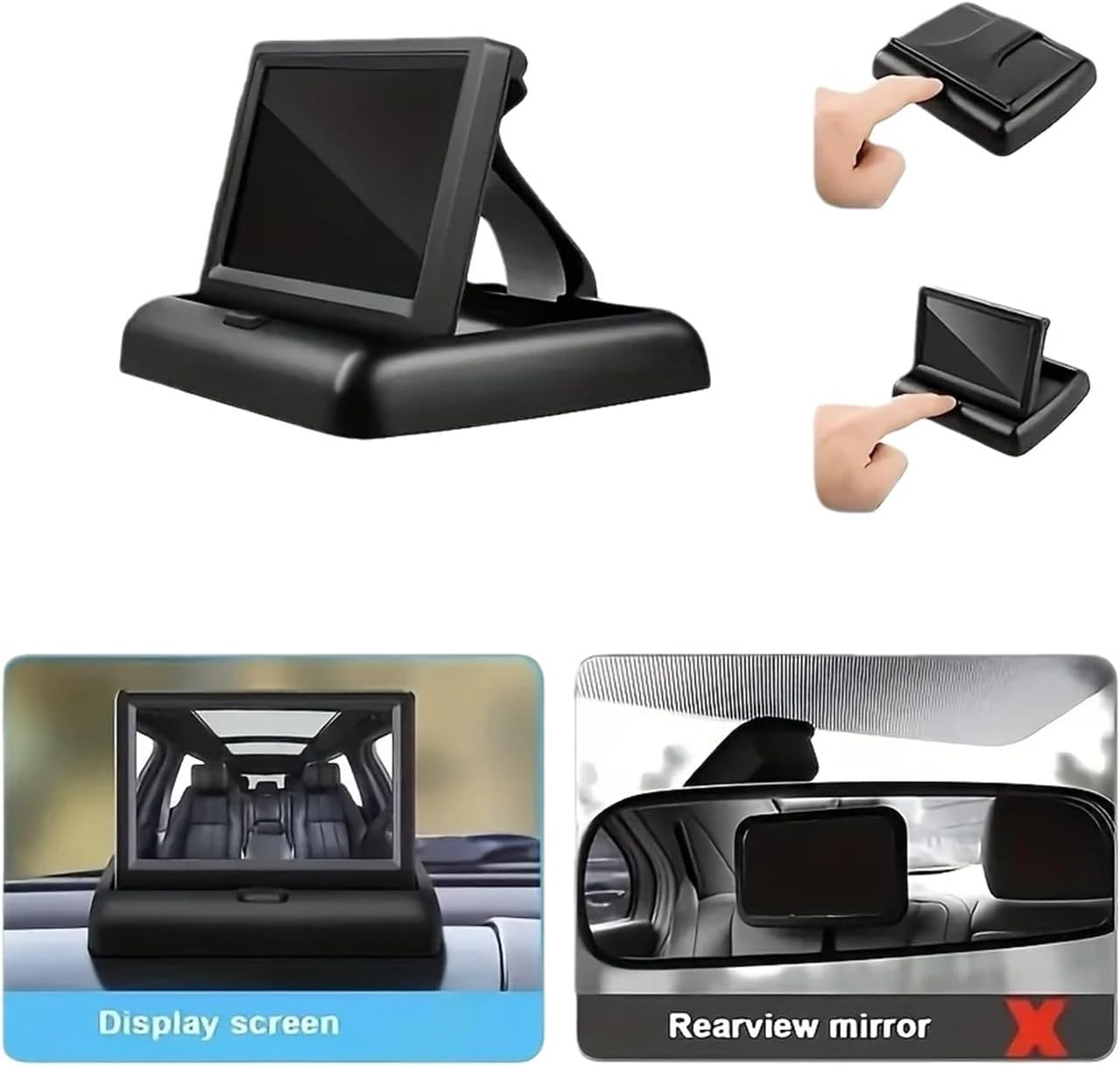 4.3-Inch Folden Car Seat Safety Camera with 8 L ED Night Vision, Backseat Baby Monitor, Rotation Plug & Play Setup