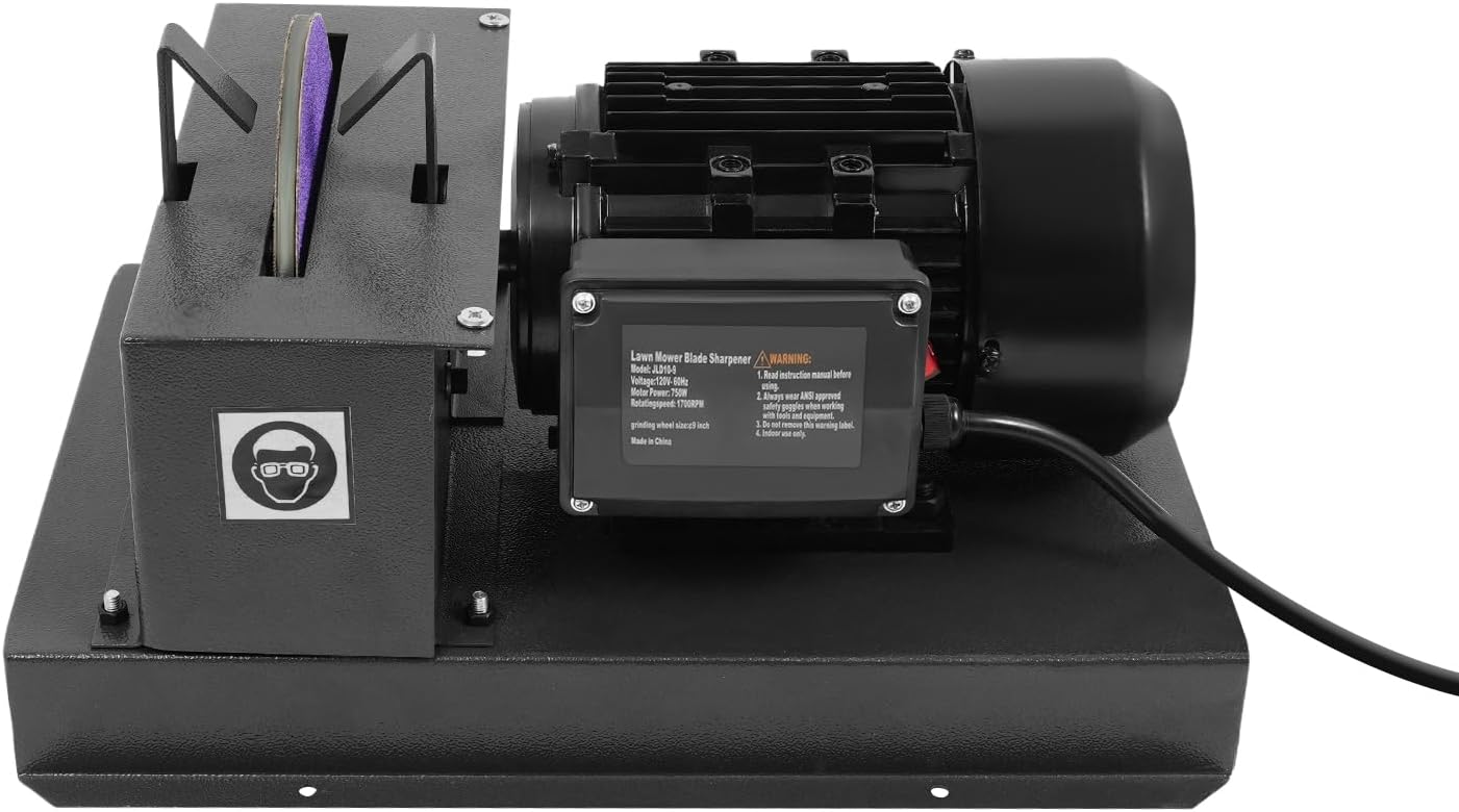 Lawn Mower Blade Sharpener, 750W Electric Lawn Mower Blade Grinder Mower Blade Balancer with 2 Sandpapers, Heavy Duty Bench Mower Sharpening Machine for Many Types of Mower Blade, 1700 RPM