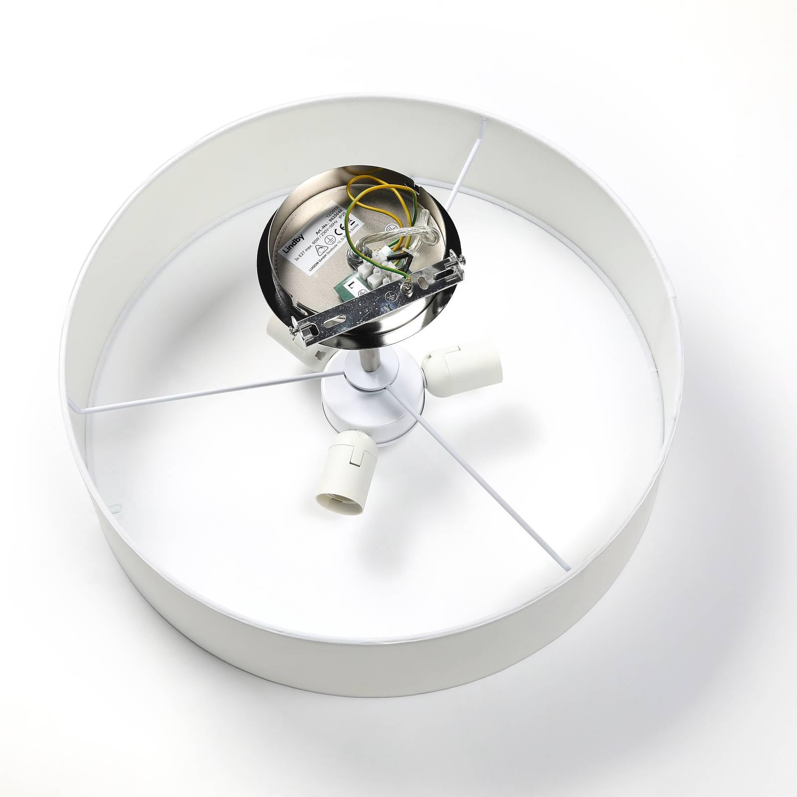Lindby Textil Deckenleuchte rund 47 cm, Deckenlampe Stoff weiß 3x E27 max. 60W ohne Leuchtmittel Schlafzimmerlampe Wohnzimmerlampe Esszimmerlampe | Wohnzimmerlampe, e27, 3-flammig, moderne Stofflampe für Flur, Wohnzimmer, Schlafzimmer, Esszimmer