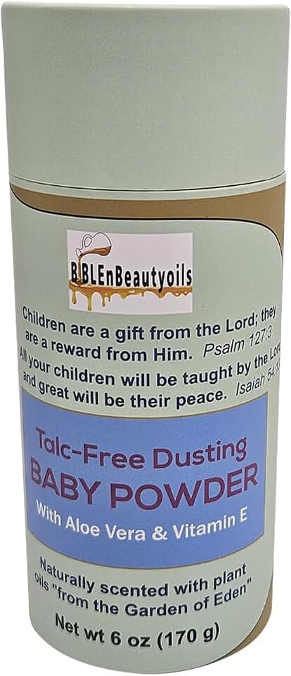 Biblenbeautyoils Talco Para Bebê Sem Talco, Essencial Para Recém-Nascidos, Com Aloe Vera E Vitamina E Para A Pele Delicada Do Bebê, Ingredientes Naturais, Versículos Bíblicos
