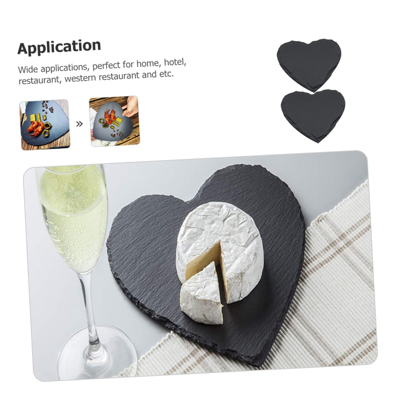 Artibetter Assiette Ardoise de Cœur 2 Pièces, Noire, 8 Pouces