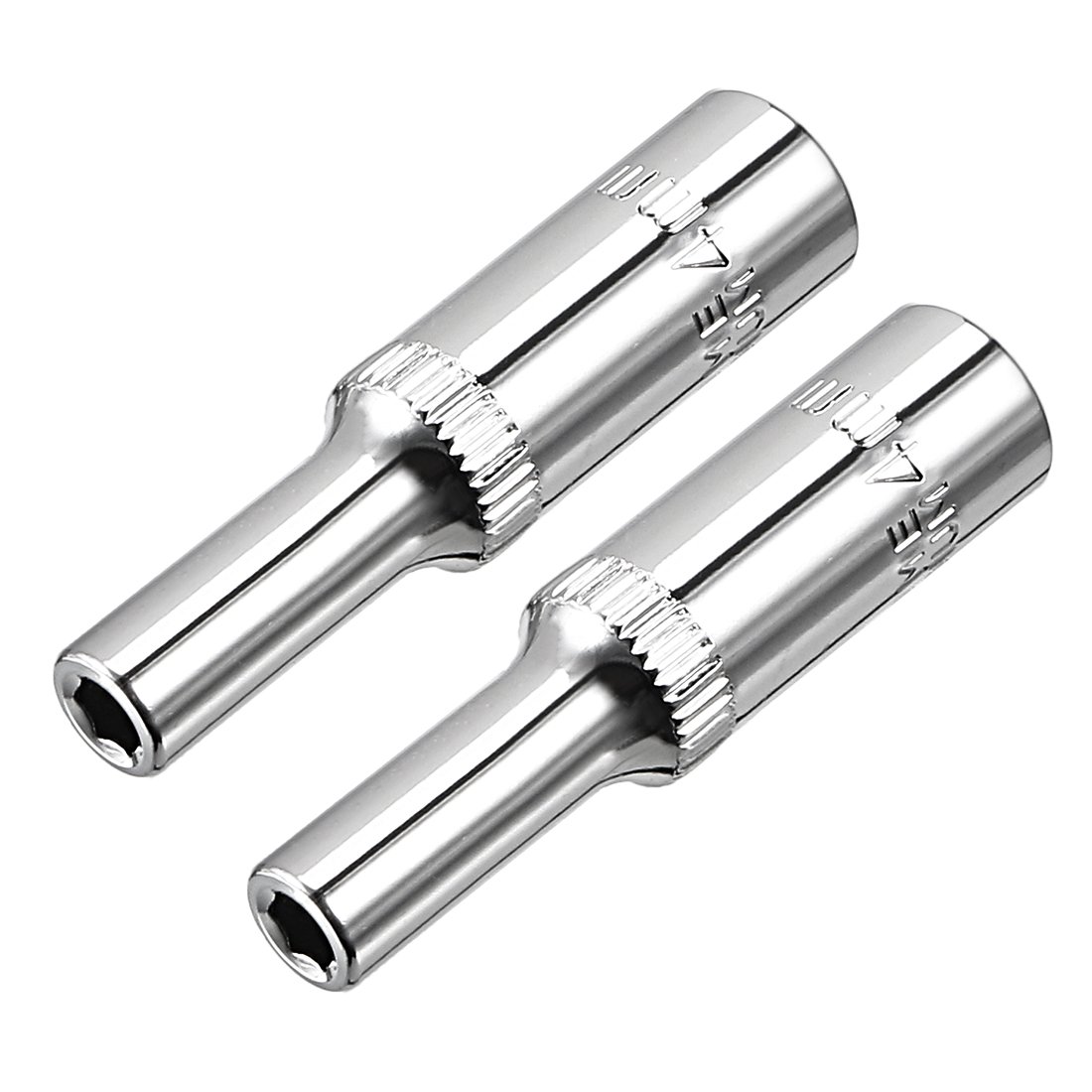 sourcing map 2 Pcs 1/4 Inch Drive 4mm 6-Point Deep Socket, Metric, Cr-V