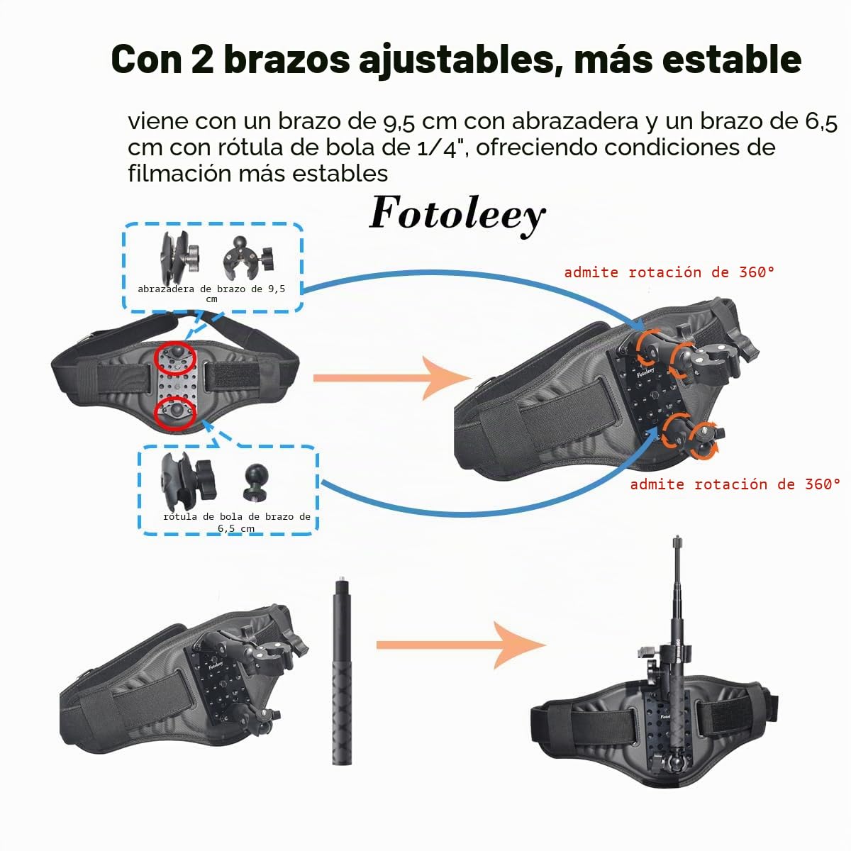 Waist Mount Back Bar - Barra trasera para Insta360 X5/X4/X3, One RS, Ace Pro, GoPro Hero 12, Max, compatible con DJI Osmo 360 (barra de extensión no incluida)