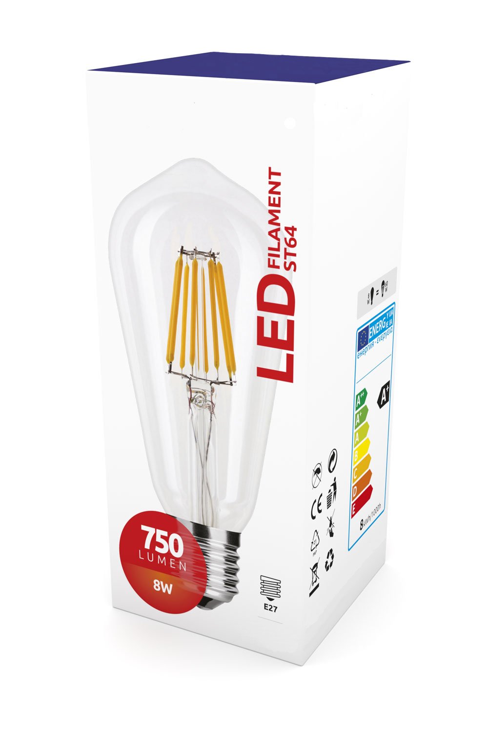 9er Pack ST64 LED Filament 8W/827 E27 2700K echtes Warmweiß 750LM, 360° Abstrahlwinkel, AC 220-240V