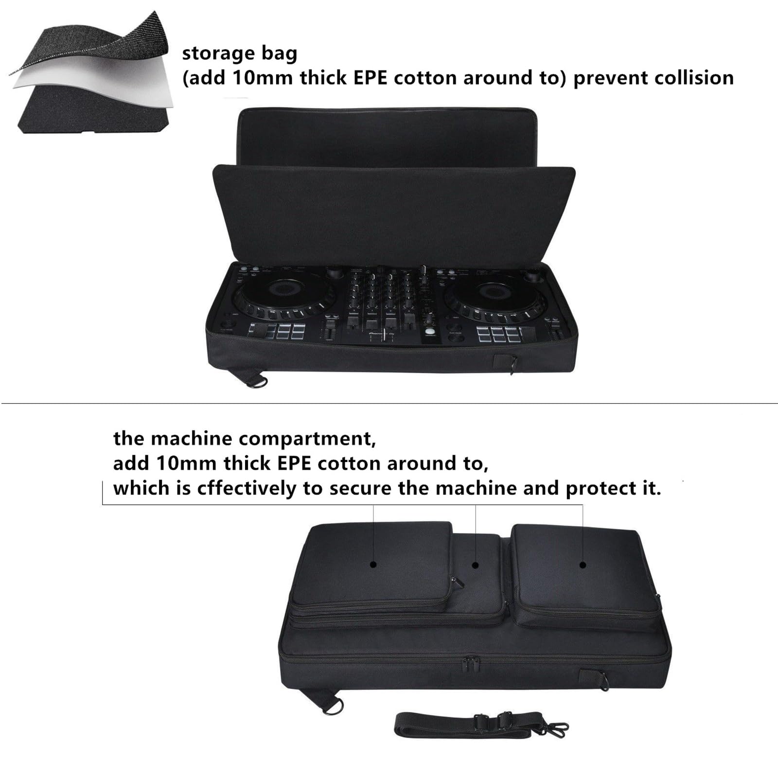Consolle per DJ Borsa Custodie per Pioneer DJ DDJ-FLX6/DDJ SX SX2 SX3,Custodia da Viaggio Portatile di Ricambio con Tracolla e Trasporto,Borse per Cuffie,Tablet,Cavo,Caricabatterie (Nero)